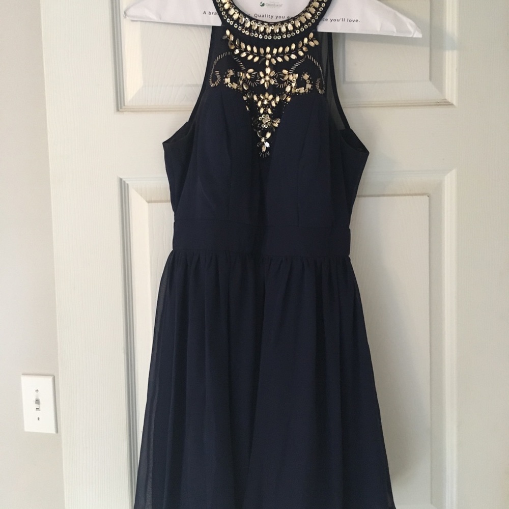 Navy blue and gold formal dress